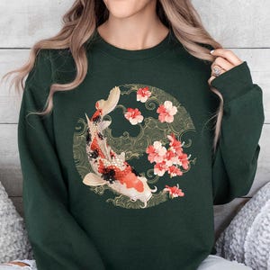 Vintage Japanese Koi Fish Sweatshirt, Nautical Animal Sweater, Asian Art Nouveau Japan Hoodie, Tokyo Style Unisex Spring Sweatshirt