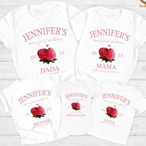 Berry First Birthday Matching Family Shirt, Strawberry Themed Party Tee, 1st Bday Mom Dad Berry T Shirt, Mama Dada Strawberry Tee