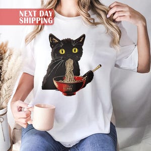 Ramen Cat T-Shirt, Cat Lover Gift, Kawaii Shirt, Anime Cat T-Shirt, Japanese Shirt, Foodies Shirt, Ramen Lover, Kitty Tee, Cat Lover Shirt