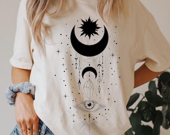 Koszula Comfort Colors Celestial, Złe Oko Słońce Księżyc, Ubrania Czarownic