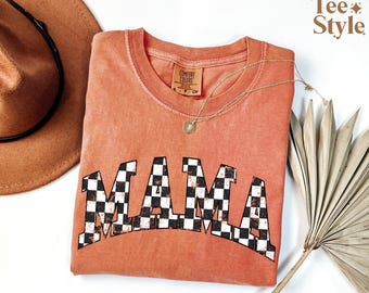 Comfort Colors Retro Checkered Mama Shirt, Mothers Day Gift