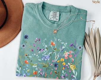 Vintage Pressed Wildflower Shirt, Comfort Colors Boho Tee