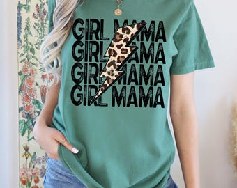 Girl Mama Leopard Bolt Shirt, Comfort Colors Tee