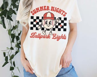 Summer Nights Baseball Tee, Comfort Colors, Womens Baseball Fan Shirt