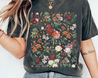 Cottagecore Floral T-shirt, Botanical Wildflowers Graphic Tee