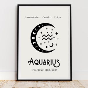 Aquarius Zodiac Sign Art Print: Astrology Star Sign Gift (Digital Download)