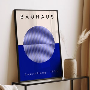 Azul Bauhaus imprimible arte minimalista retro pared arte digital descargar Bauhaus exposición cartel imprimible abstracto azul cartel