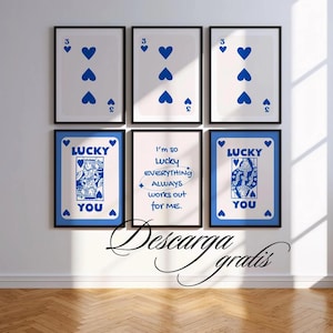 Conjunto de arte de pared de cartas, poster gratis, cartel  LUCKY YOU, impresión descargable, poster 333, manifest