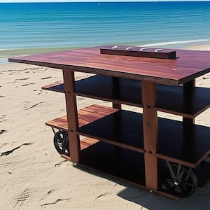 Handmade Vintage Folding Table: Rustic Solid Wood Iron Wagon Wheels