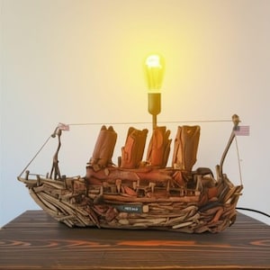 vintage table lamp, titanic ship model lighting, custom handmade wooden boats, special gifts, collectible titanic ship,