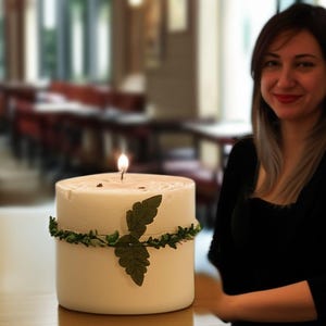 Large Vanilla Scented Tower Candle: Housewarming Therapy Candle (15cm/6inc)