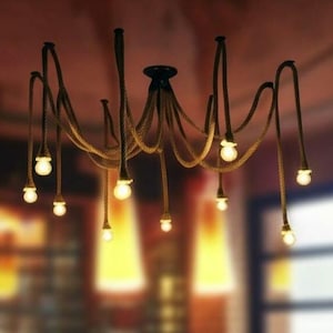 customizable rustic rope chandelier,spider rope pendant lighting fixture, farm house decor, cafe restourant bar rope decorative lamp