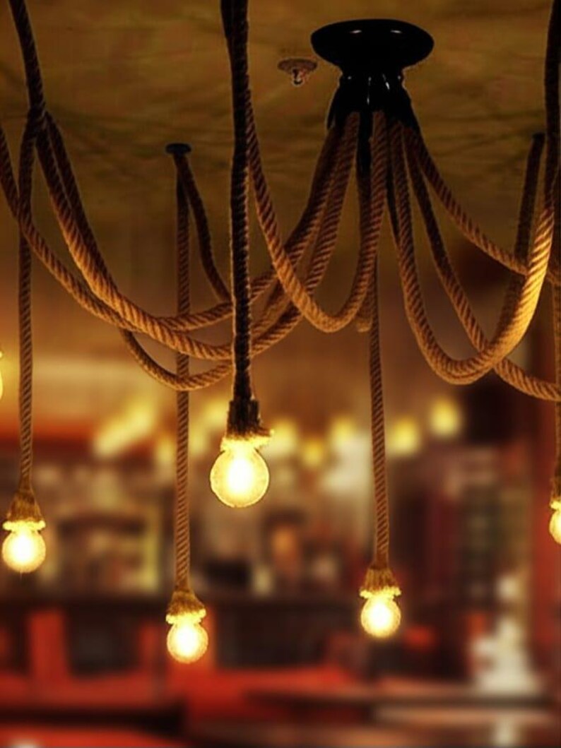 Light Fixture Rope Rustic Customizable Rustic Rope Chandelier: Farmhouse Pendant Lighting (UL and ...