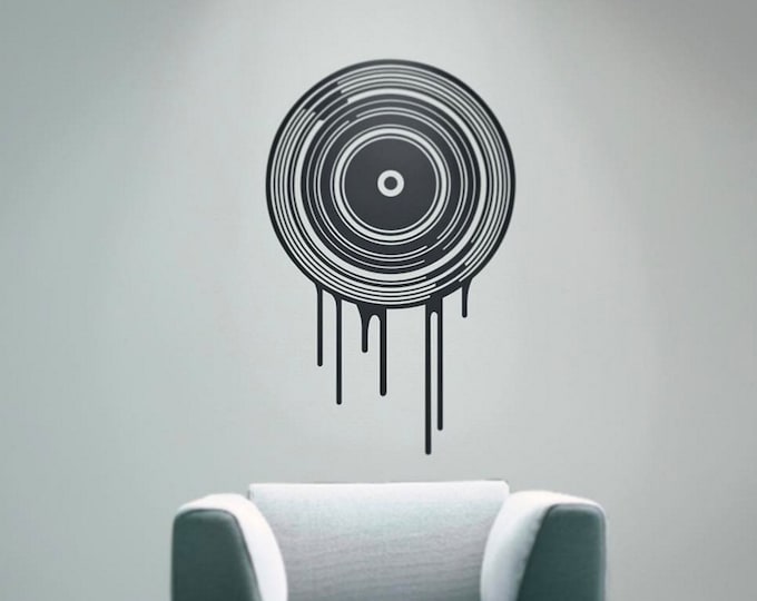 Dripping record wall decal- music art, music decor, turntable, record collector art, living room decor, music lover gift, music lover,