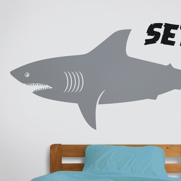 Personalized Shark wall decal, custom shark wall sticker, custom name shark decal, gift for boy