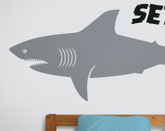 Personalized Shark wall decal, custom shark wall sticker, custom name shark decal, gift for boy