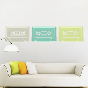 Decalque de parede cassete retrô vintage dos anos 80, adesivos cassete para sala de estar, estilo retrô dos anos 80, decalques de parede de fita mista para decoração de casa no estilo dos anos oitenta