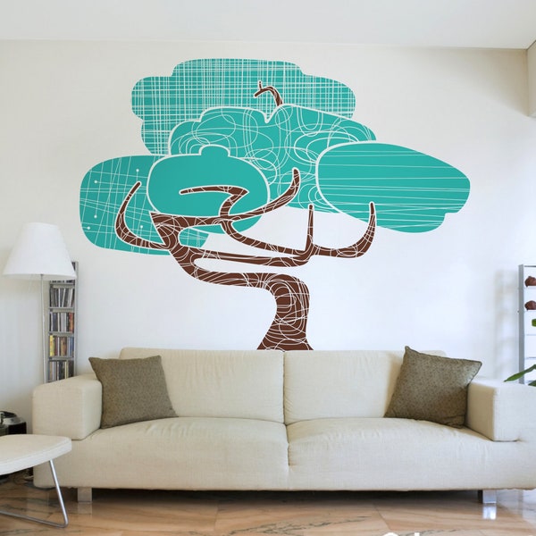 Tree wall decal- mid century modern tree decal, tree wall sticker, nature decor, living room decor, bedroom decor, nursery decor, large tree