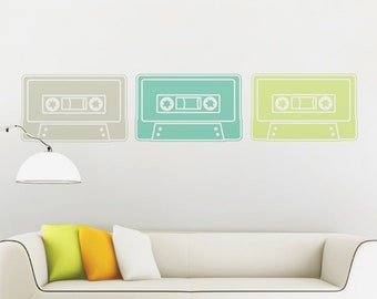 Retro cassette wall decal vintage 80s cassette stickers for living room retro 80s style mixed tape wall decals for eighties style home decor