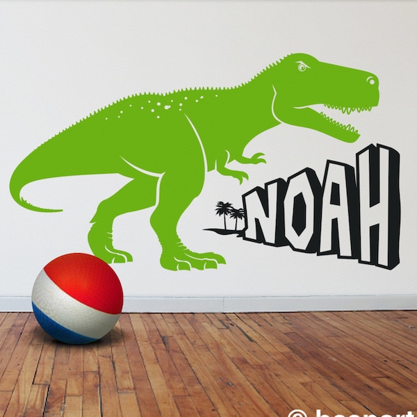 Dinosaur wall decal personalized T Rex decal, custom name wall decal for boy or girl