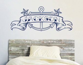 Anchor wall decal- custom name decal, custom banner decal, sailor tattoo art, nautical decor, personalized name decal, nursery decor