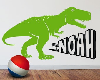 Dinosaur wall decal personalized T Rex decal, custom name wall decal for boy or girl
