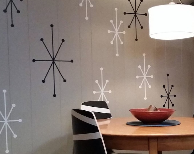 Atomic Starburst Vinyl Wall Decal Set: Mid Century Modern Inspired