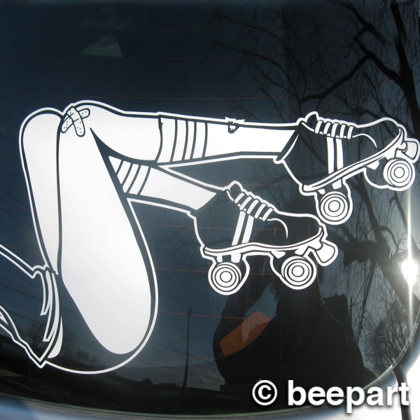 roller derby car decal, auto decal sticker art, rollerskates car decal, FREE SHIPPING