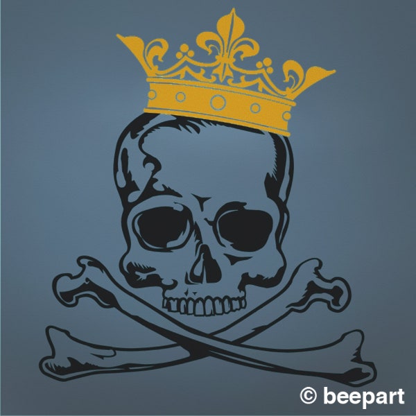 Skull wall decal- crown skull wall sticker art, dead king art, skull decor, goth decor, skeleton art, skull art,  FREE SHIPPING