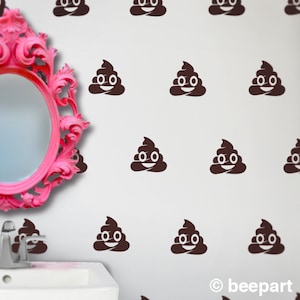 Poo emoji wall decal set- poop emoji stickers, kitsch art, poo emoji art, campy art, fun bathroom decor