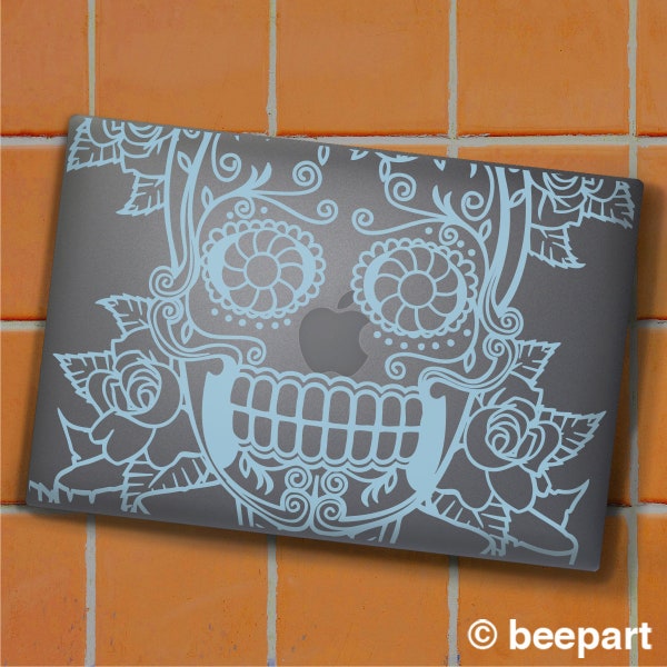 day of the dead laptop decal, mexican sugar skull sticker art, custom fit laptop decal, mexican art, mexican skull decal, FREE SHIPPING