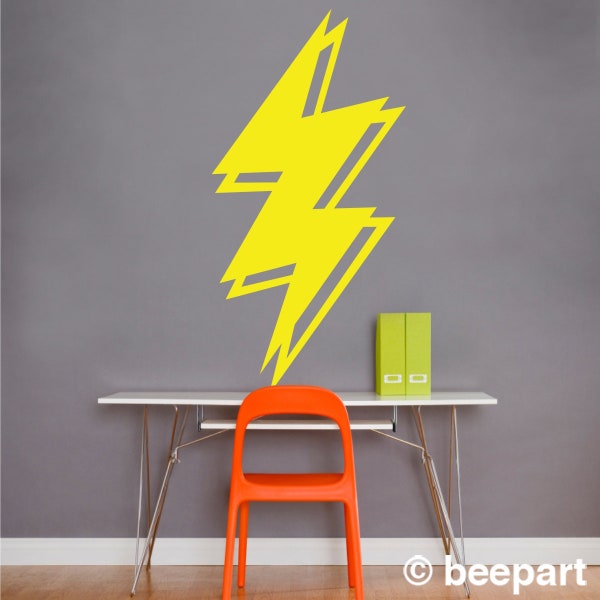 lightning bolt wall decal, lightning sticker, storm art, rock and roll art, 80s design, fun decor