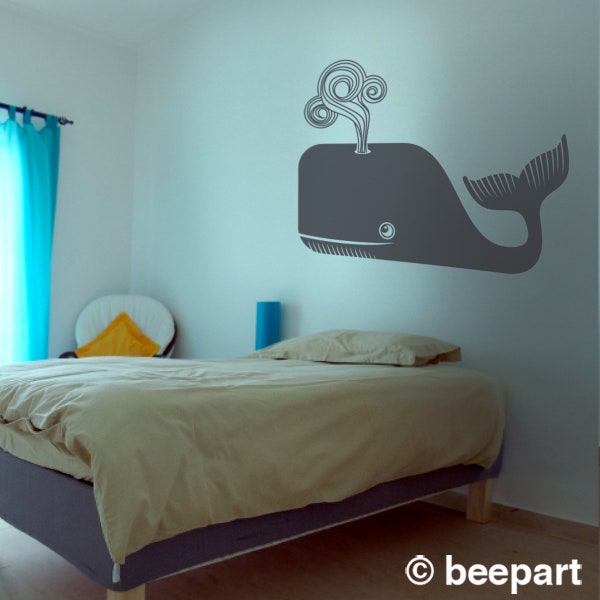 large whale wall decal, cute whale wall sticker, friendly whale, children's room, bedroom decor, marine life art, FREE SHIPPING