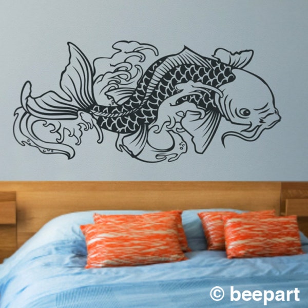 koi fish wall decal, japanese carp decal, traditional koi tattoo decal, fish sticker art, traditional japanese koi art, FREE SHIPPING