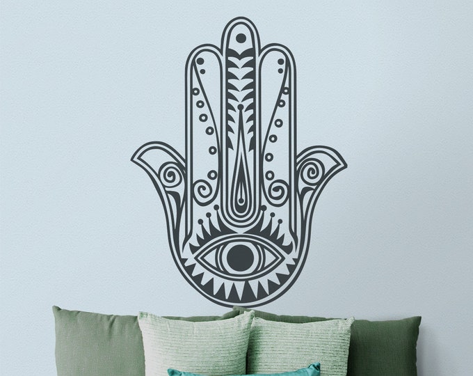 Hamsa wall decal, traditional khamsa art, yoga studio decor, middle east art