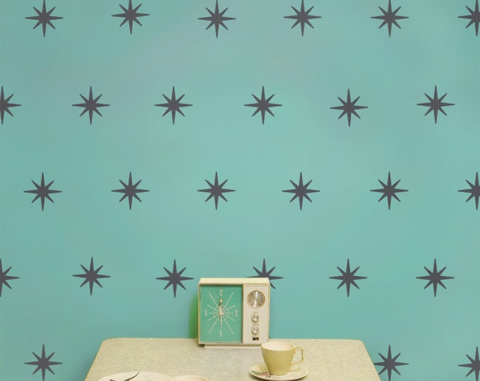 Starburst mid century wall decal set, star pattern wall decals, coronata star decals, 50s design