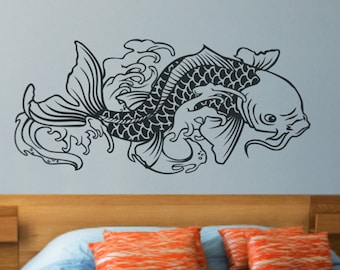 koi fish wall decal, japanese carp decal, traditional koi tattoo decal, fish sticker art, traditional japanese koi art, tattoo flash