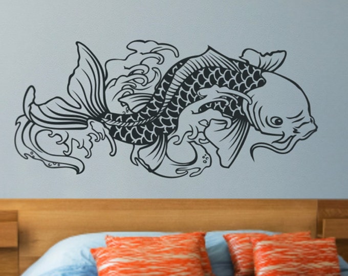 koi fish wall decal, japanese carp decal, traditional koi tattoo decal, fish sticker art, traditional japanese koi art, tattoo flash