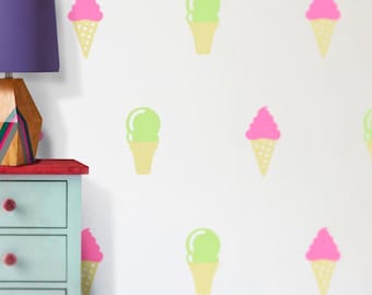 ice cream cone wall decal set, ice cream stickers, ice cream decor, ice cream parlor art, children's room art, nursery art,  FREE SHIPPING