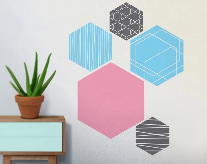 hex vinyl wall decals, hexagonal geometric wall art, modern art, minimalist art, minimal wall decor, abstract wall decal