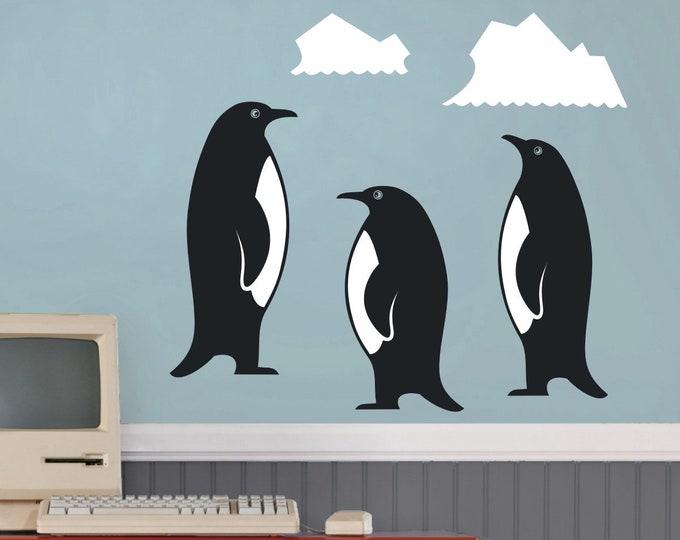 penguin wall decal set, penguin family art, nursery decor, cute penguin decor