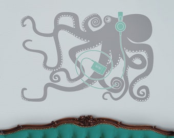 Octopus with Headphones Vinyl Wall Decal