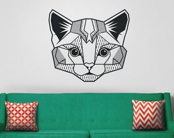 Cat wall decal geometric design, geometric cat sticker, geometric kitten wall decal, gift for cat lover gift