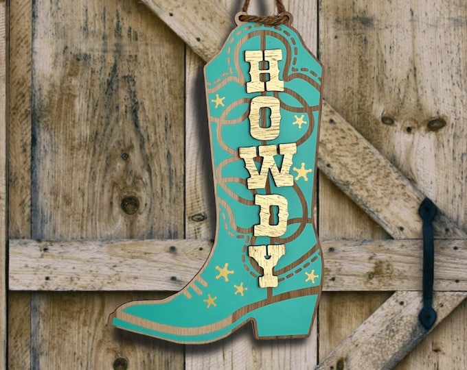 Cowboy Boot Door Hanger, Howdy Country Style Wall Hanging