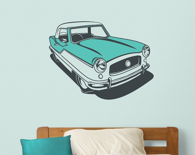 Vintage auto wall decal- Nash Metropolitan art, mid century car art, retro car, dorm room art, car lover art