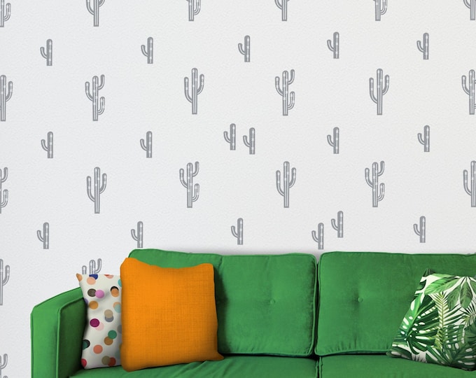 Cactus wall decal set- cactus pattern wall sticker art, southwestern art, desert art, living room decor, desert plants