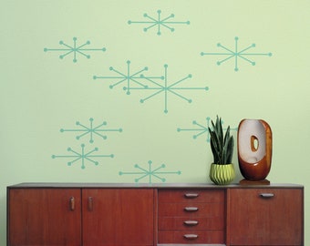 Atomic starburst wall decals mid century modern style retro starburst stickers for living room mid century decor vintage style wall art 50s