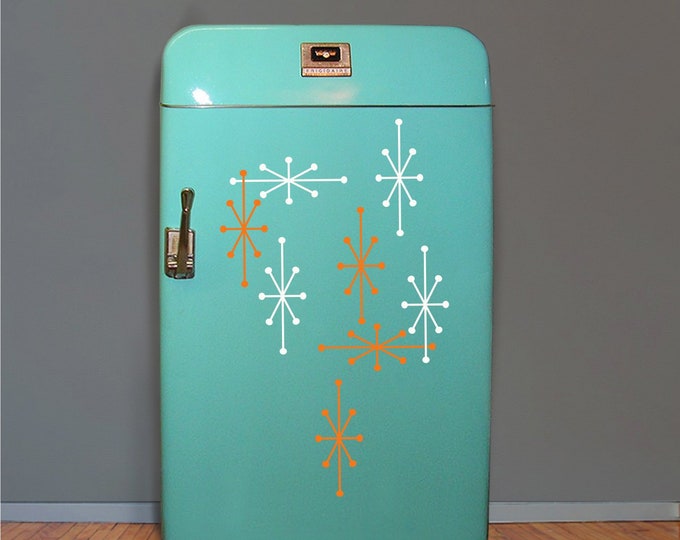 Atomic starburst refrigerator stickers- mini-fridge stickers, mid century modern, vintage 50s fridge decals, retro starburst decals