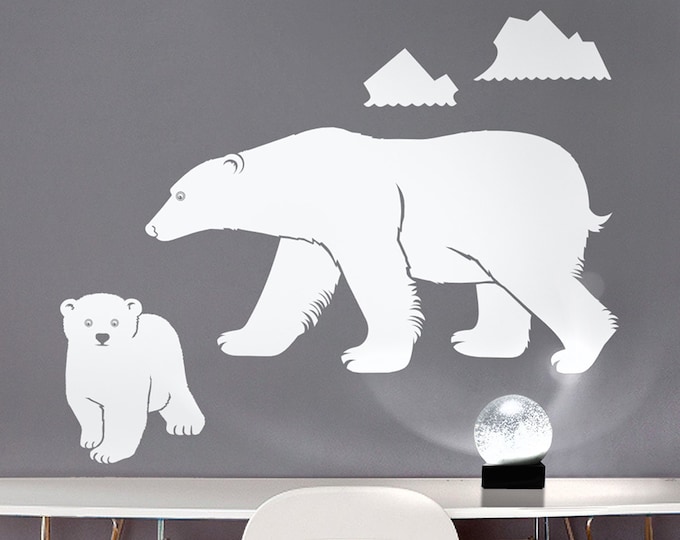 polar bear wall decal, mother bear sticker, bear cub sticker, arctic animal decor, bear decal, nursery decor, kids room art