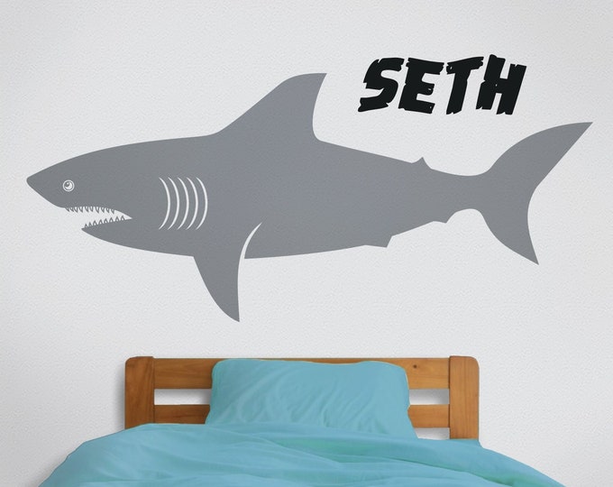 Shark wall decal personalized wall sticker, great white shark wall decal, custom shark wall sticker